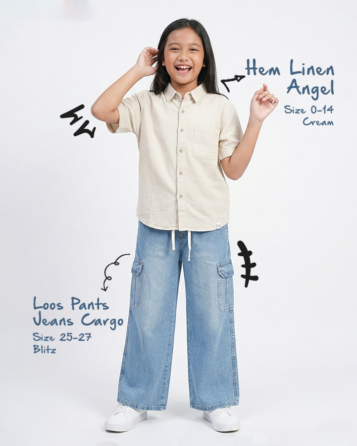 Celana panjang loose pants jeans cargo dan polos untuk anak usia 8 sampai 15 tahun