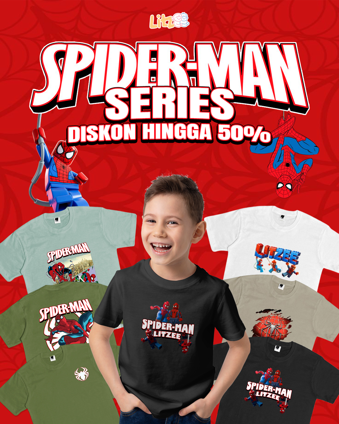 Kaos katun anak Amazing Spiderman berbahan katun combed